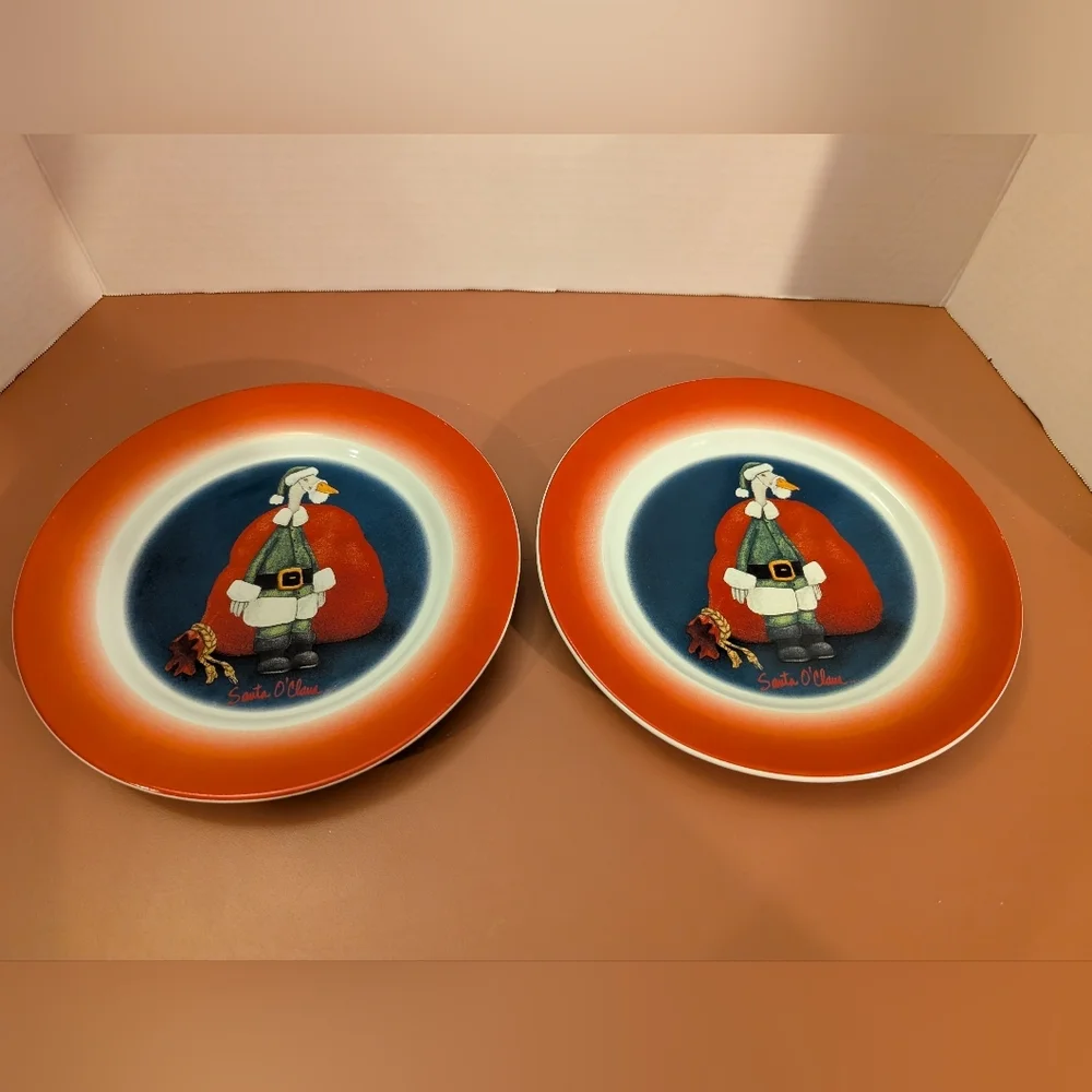 Vintage 1998 Will Bullas Christmas Santa O'Claus Goose Natural Wonders Plates 8